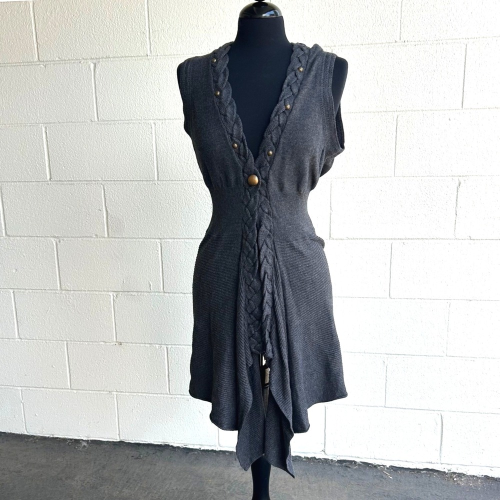 Y2K Grunge Whimsigoth FYLO Gray Knit Asymmetrical Cardigan Baggy Lagenlook